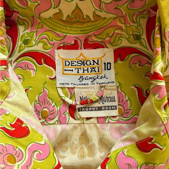 Vibrant Patterned Shirt and Pants set: Design Thai by Neiman Marcus Trophy Room - Picture 6 of 7